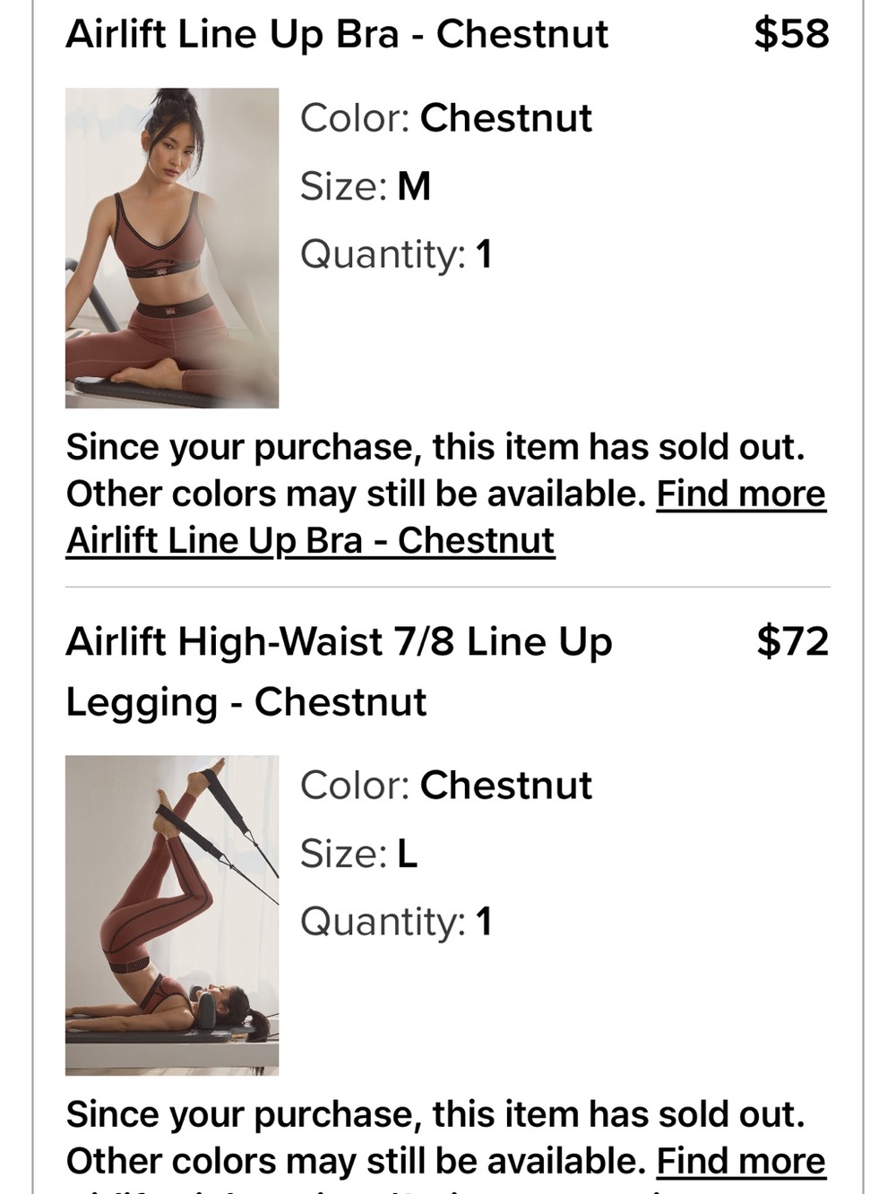 Airlift Line Up Bra in Chestnut bra and leggings NEW - Picture 2 of 2